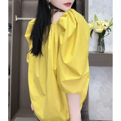 Elegant Puff Sleeve Solid Color Shirts - Image 2