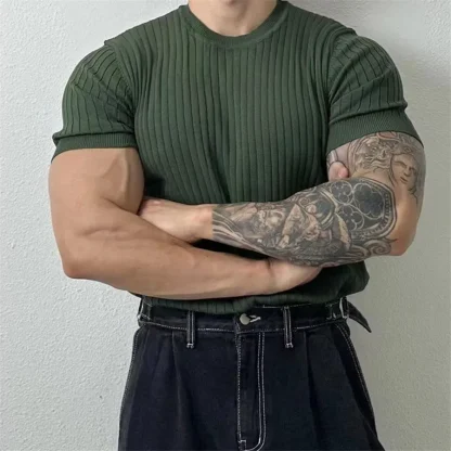 Knitted Fitted Solid Color Shirt - Image 4