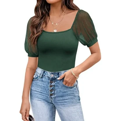 Puff Sleeve Solid Color Shirts - Image 3