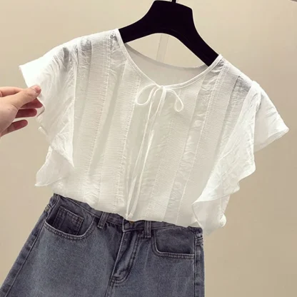 Elegant Ruffle Sleeve Solid Color Shirts - Image 6