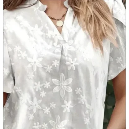 Casual V-neck Solid Color Shirt - Image 2