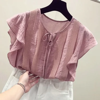 Elegant Ruffle Sleeve Solid Color Shirts - Image 3