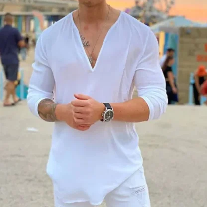 V-neck Long Sleeve Solid Color Shirt