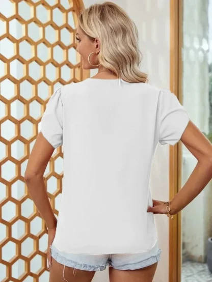 V-neck Petal Sleeve Solid Color Shirt - Image 2