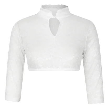 Cropped Sheer Lace Solid Color Shirt - Image 3