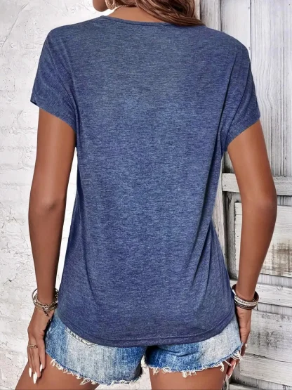 Soft V-neck Solid Color Shirt - Image 2