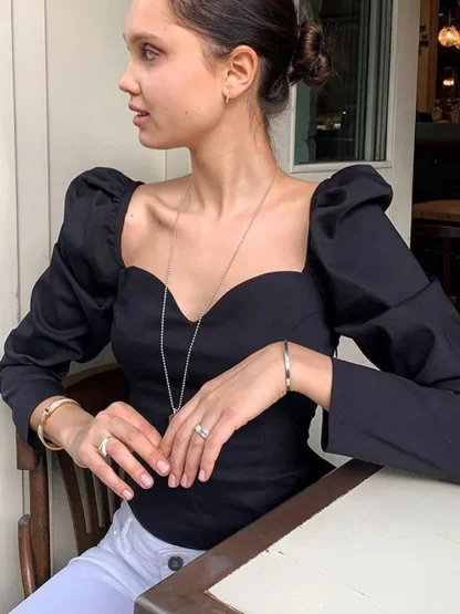Puff Long Sleeve Solid Color Shirt - Image 4