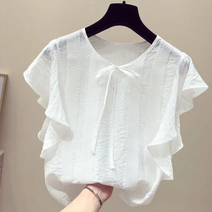 Elegant Ruffle Sleeve Solid Color Shirts - Image 5