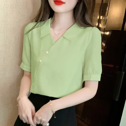 V-neck Collar Solid Color Shirts