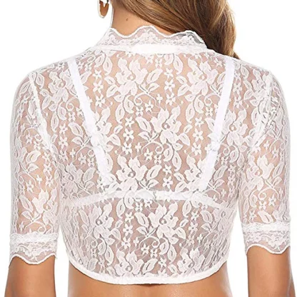 Cropped Lace Solid Color Shirt - Image 5