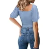 Puff Sleeve Solid Color Shirts - Image 5