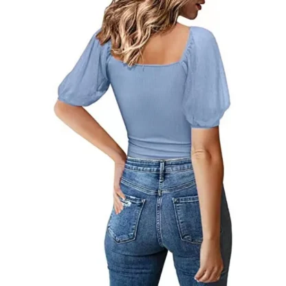 Puff Sleeve Solid Color Shirts - Image 5