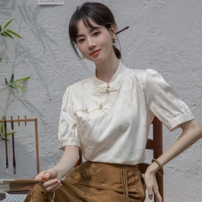 Standing Collar Solid Color Shirt - Image 2