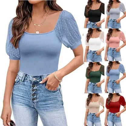 Puff Sleeve Solid Color Shirts - Image 6