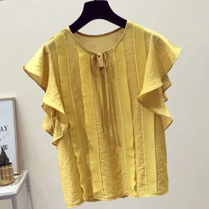 Elegant Ruffle Sleeve Solid Color Shirts - Image 2