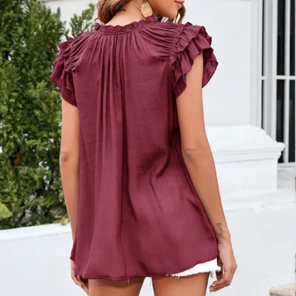 Ruffle Sleeve Solid Color Shirts - Image 2