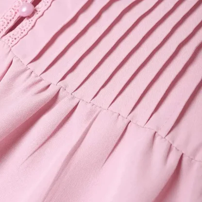 Pleated V-neck Solid Color Shirts - Image 6