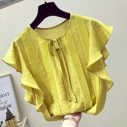 Elegant Ruffle Sleeve Solid Color Shirts