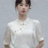 Standing Collar Solid Color Shirt - Image 3