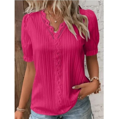 Lace Trim Solid Color Shirts - Image 7
