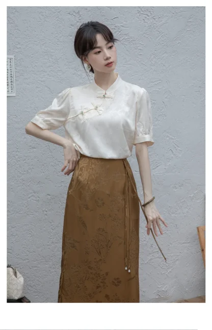 Standing Collar Solid Color Shirt - Image 5