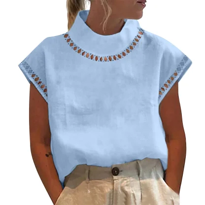 Hollow Out Solid Color Shirt - Image 3