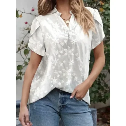 Casual V-neck Solid Color Shirt