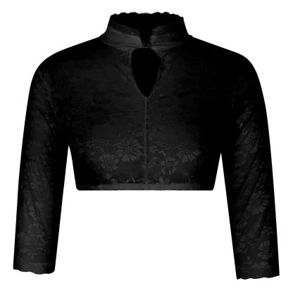Cropped Sheer Lace Solid Color Shirt - Image 6