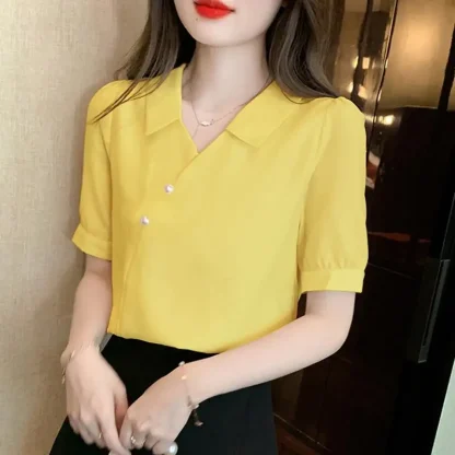 V-neck Collar Solid Color Shirts - Image 2