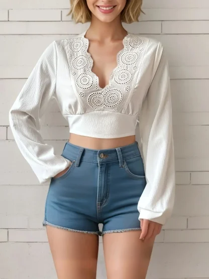 Cropped Long Sleeve Solid Color Shirt