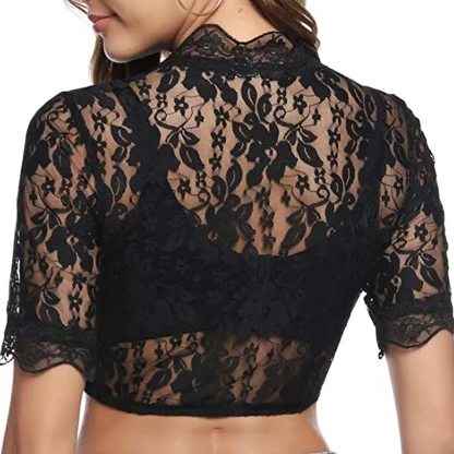 Cropped Lace Solid Color Shirt - Image 2