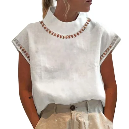 Hollow Out Solid Color Shirt