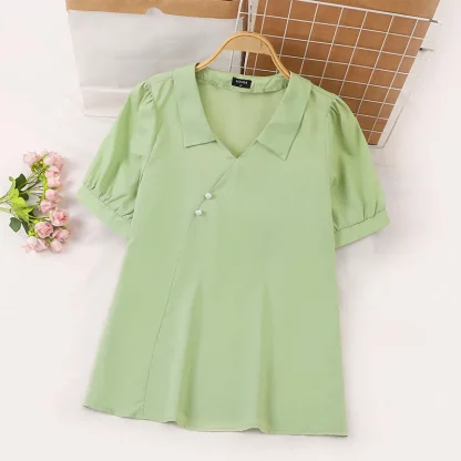 V-neck Collar Solid Color Shirts - Image 4