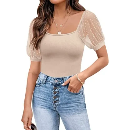 Puff Sleeve Solid Color Shirts