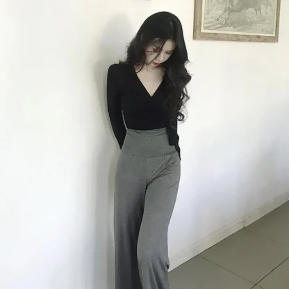 V-neck Wrap Solid Color Shirt - Image 6