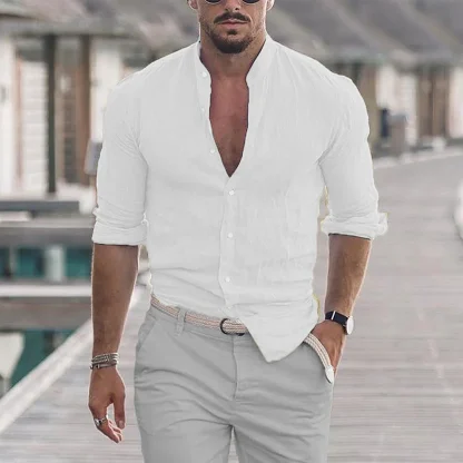 Button Down Polo Solid Color Shirt - Image 2