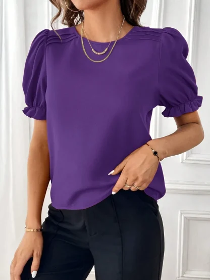 Elegant O-neck Solid Color Shirt - Image 5