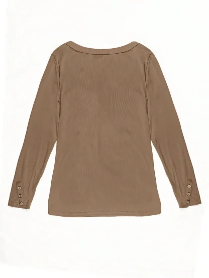 Knitted Long Sleeve Solid Color Shirt - Image 2