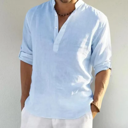 Stand Up Collar Solid Color Shirt - Image 3