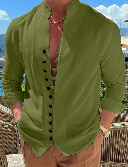 Loop Button Solid Color Shirts - Image 5