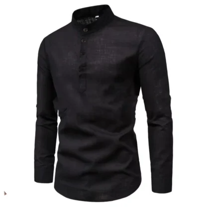 Stand Up Collar Solid Color Shirt - Image 5