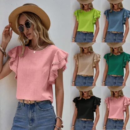Chic Ruffle Sleeve Solid Color Shirts - Image 6