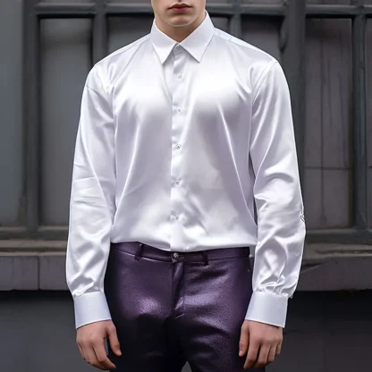 Glossy Long Sleeve Solid Color Shirt - Image 7