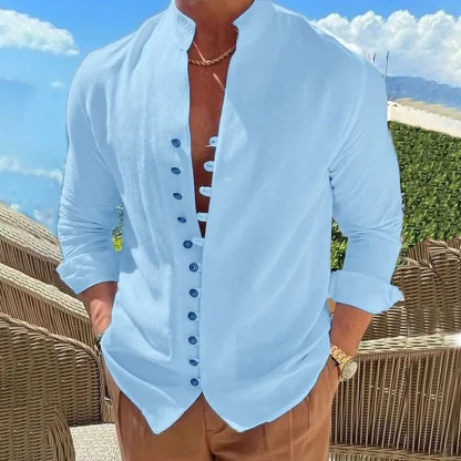 Loop Button Solid Color Shirts - Image 2