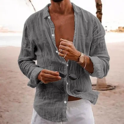 Button-up Long Sleeve Solid Color Shirt - Image 5