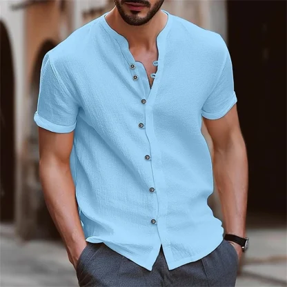 Casual Loop Button Solid Color Shirts - Image 4