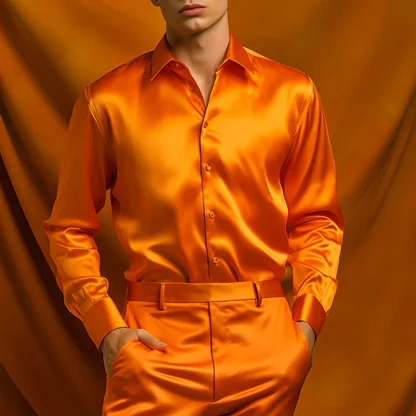 Glossy Long Sleeve Solid Color Shirt - Image 6