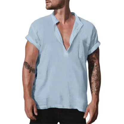 Casual V-neck Solid Color Shirts - Image 3