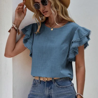 Chic Ruffle Sleeve Solid Color Shirts - Image 3