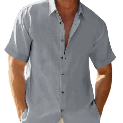 Button-up Polo Solid Color Shirts - Image 3